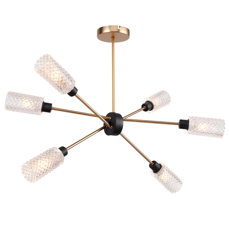 Светильник Sputnik Chandelier six cylinders Черный Латунь Янтарь (Amber) Светильник Sputnik Chandelier six cylinders Черный Латунь Янтарь (Amber) в Липецке | Loft Concept