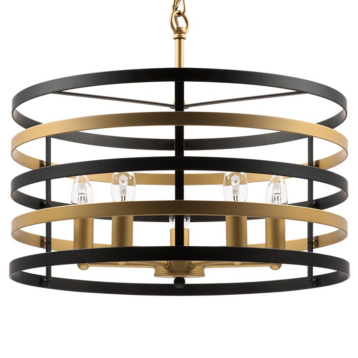 Люстра Gold Stripes Chandelier 5 Черный Золотой Люстра Gold Stripes Chandelier 5 Черный Золотой в Липецке | Loft Concept