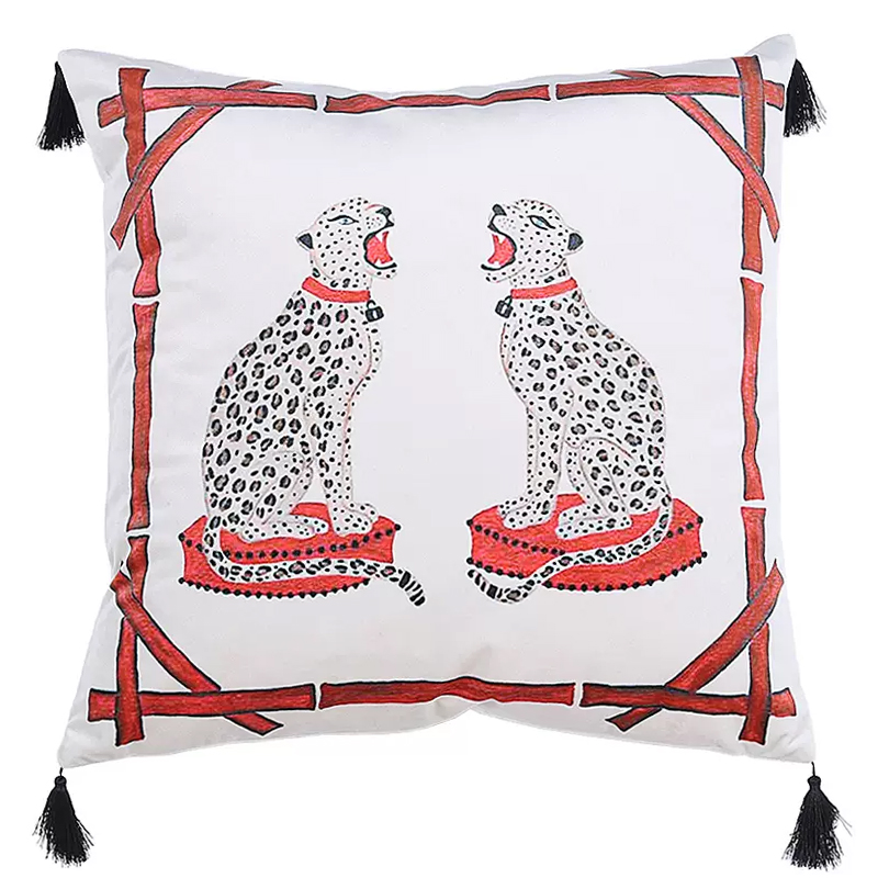 Декоративная подушка Стиль Gucci Two Cheetahs Cushion Белый Красный Черный Декоративная подушка Стиль Gucci Two Cheetahs Cushion Белый Красный Черный в Липецке | Loft Concept