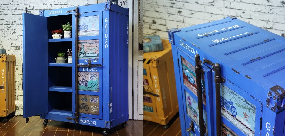 Синяя тумбочка контейнер Blue chest of drawers vintage Sea Container Синяя тумбочка контейнер Blue chest of drawers vintage Sea Container - Loft-Concept в Липецке