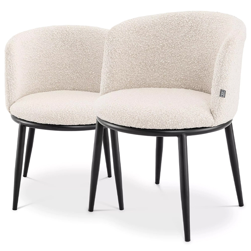 Комплект из двух стульев Eichholtz Dining Chair Filmore Set of 2 Boucle Cream Молочный Черный Комплект из двух стульев Eichholtz Dining Chair Filmore Set of 2 Boucle Cream Молочный Черный в Липецке | Loft Concept