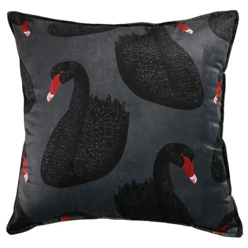 Декоративная подушка Black Swans Cushion Черная Черный Серый Красный Декоративная подушка Black Swans Cushion Черная Черный Серый Красный в Липецке | Loft Concept
