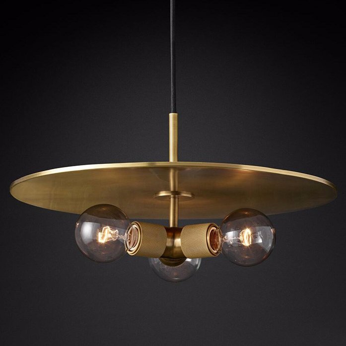 Люстра RH Utilitaire Disk Triple Pendant Brass Латунь Прозрачное Стекло Люстра RH Utilitaire Disk Triple Pendant Brass Латунь Прозрачное Стекло в Липецке | Loft Concept