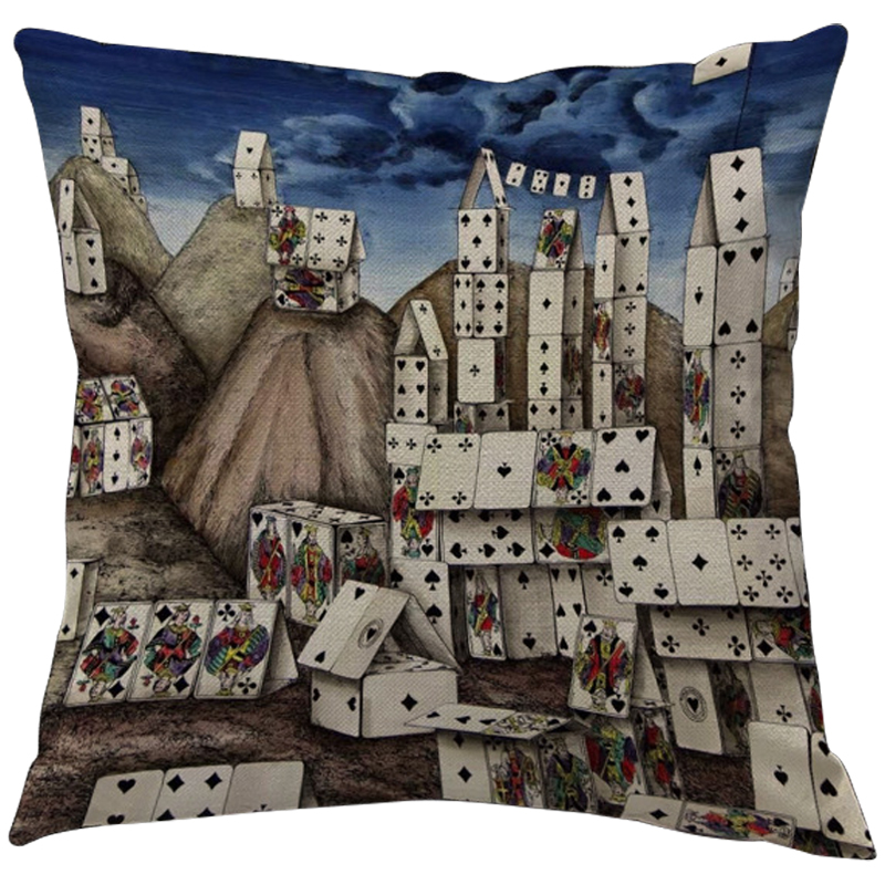 Декоративная подушка Fornasetti City of Cards Синий Серый Мульти Декоративная подушка Fornasetti City of Cards Синий Серый Мульти в Липецке | Loft Concept