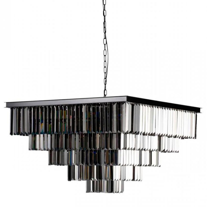 Квадратная Люстра RH 1920s Odeon Black iron Five layers Серое Стекло 80х80 Черный Серый Квадратная Люстра RH 1920s Odeon Black iron Five layers Серое Стекло 80х80 Черный Серый в Липецке | Loft Concept