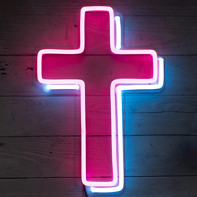 Неоновая настенная лампа Cross Neon Wall Lamp Розовый Синий Неоновая настенная лампа Cross Neon Wall Lamp Розовый Синий в Липецке | Loft Concept