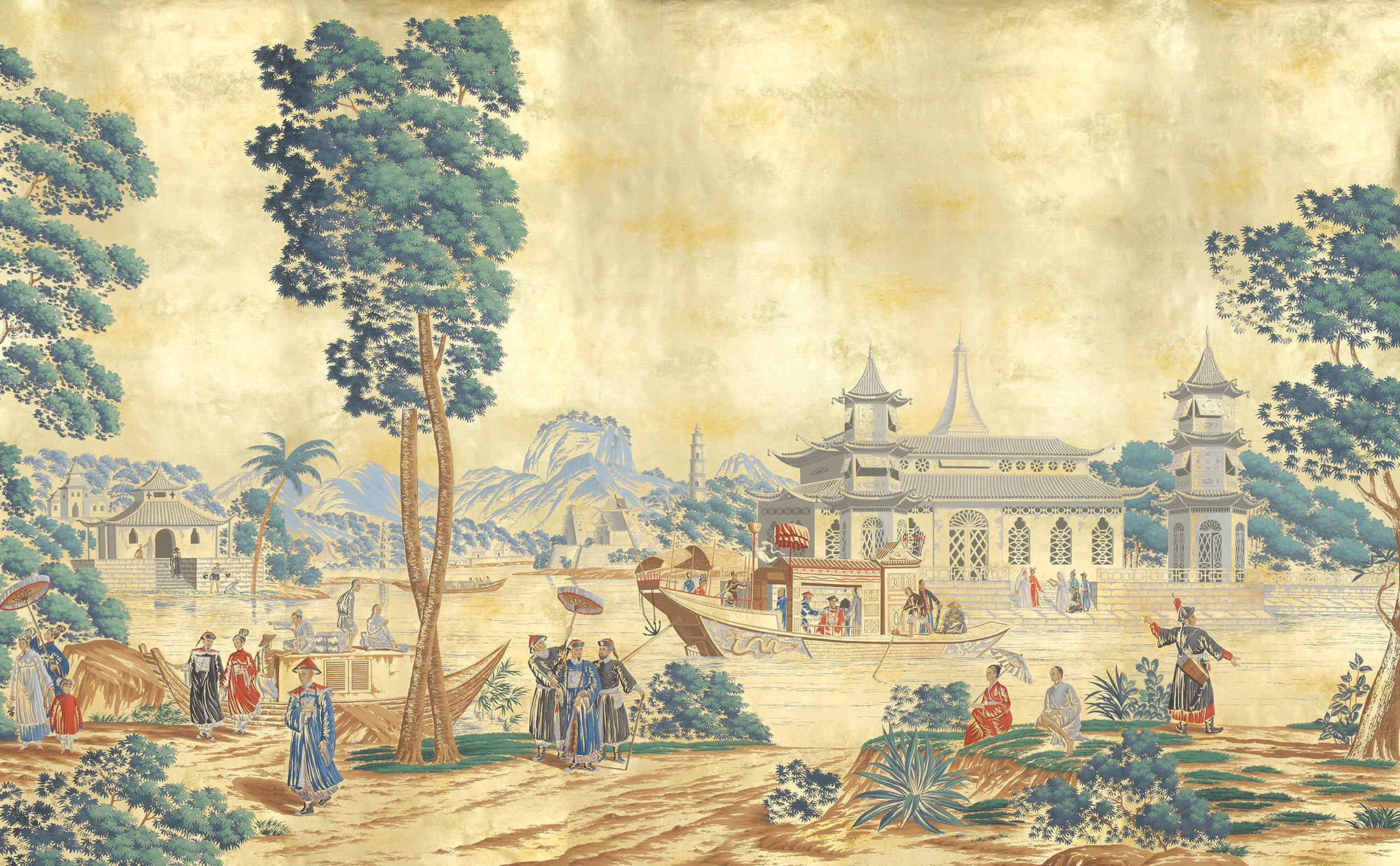 Обои ручная роспись Procession Chinoise Special Colourway on Warm Gold gilded paper Обои ручная роспись Procession Chinoise Special Colourway on Warm Gold gilded paper - постер Loft-Concept в Липецке