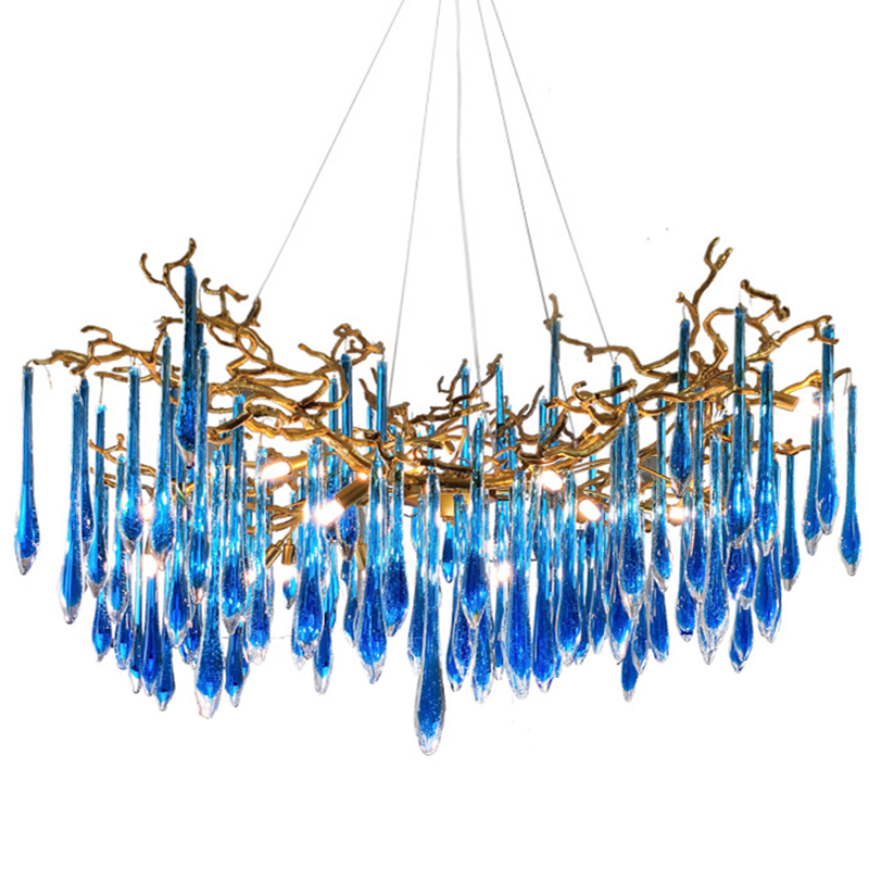 Люстра Blue Fountain Chandelier Золотой Синий Люстра Blue Fountain Chandelier Золотой Синий в Липецке | Loft Concept