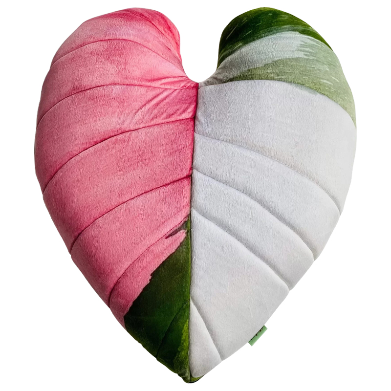 Декоративная подушка Botanical Cushion Filodendron Pink Princess Зеленый Белый Розовый в Липецке | Loft Concept 