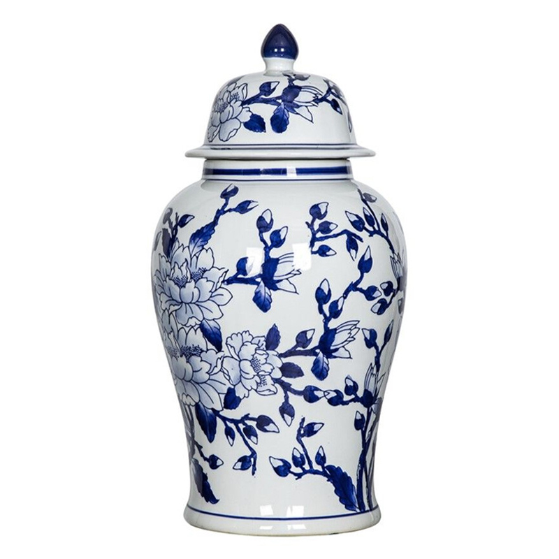 Ваза с крышкой и синим цветочным узором Blue & White Ornament  Белый Синий в Липецке | Loft Concept 
