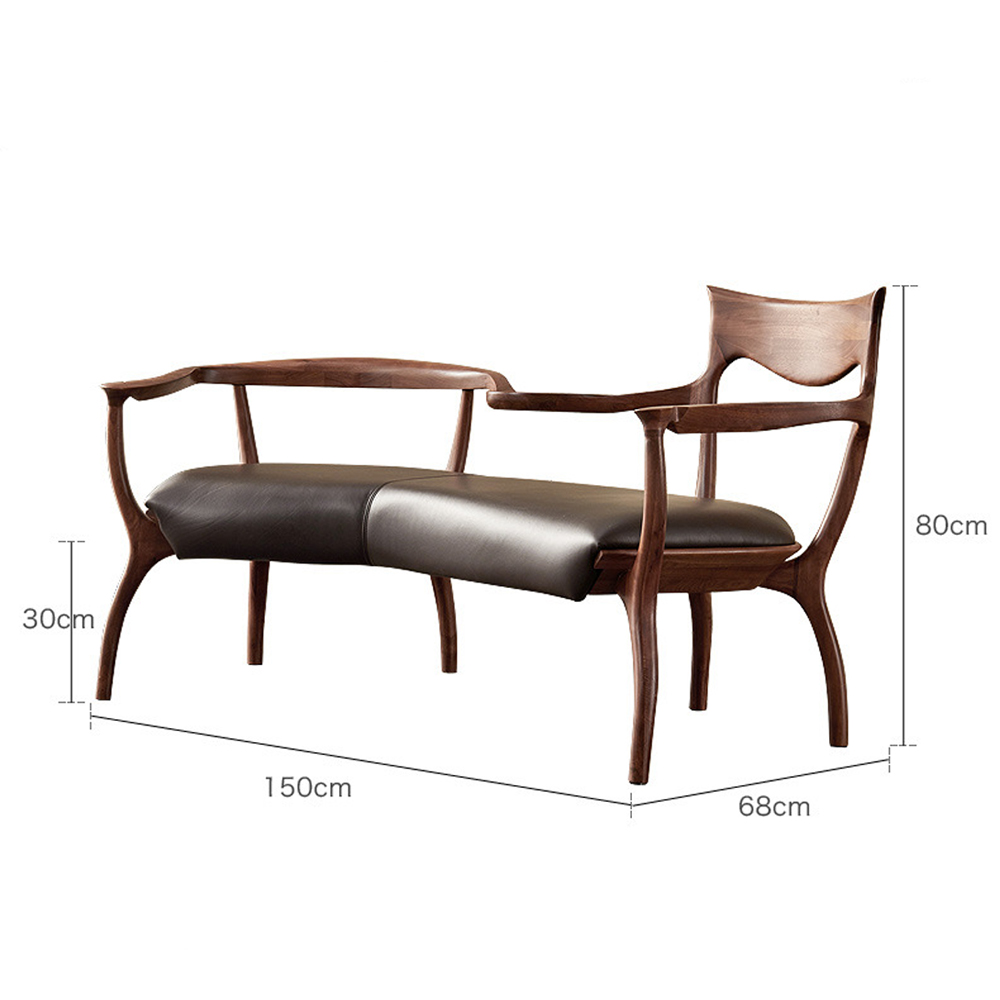 Кушетка с деревянным каркасом и сиденьем из коричневой натуральной кожи Moon Walnut Furniture Кушетка с деревянным каркасом и сиденьем из коричневой натуральной кожи Moon Walnut Furniture в Липецке