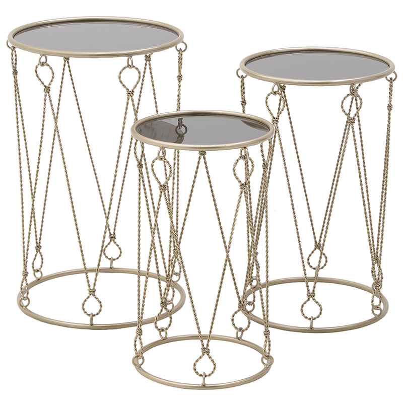 Комплект из 3-х приставных столов Metal Rope Side Tables Золотой Комплект из 3-х приставных столов Metal Rope Side Tables Золотой в Липецке | Loft Concept