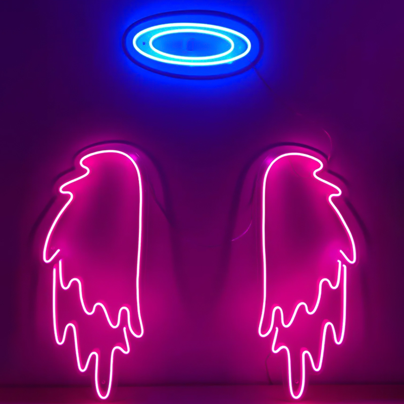 Неоновая настенная лампа Pink Wings Neon Wall Lamp Розовый Синий Неоновая настенная лампа Pink Wings Neon Wall Lamp Розовый Синий в Липецке | Loft Concept