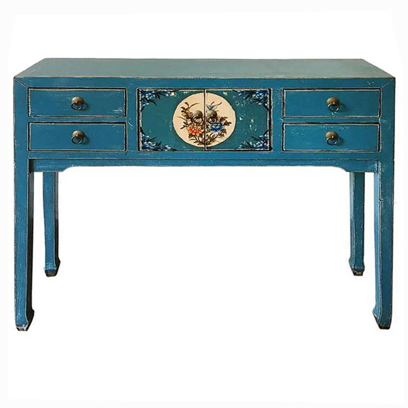 Консоль в китайском стиле с 4-мя ящиками Chinese Elm Console Table Синий в Липецке | Loft Concept 