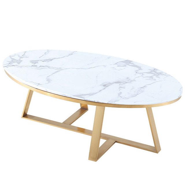 Кофейный стол Marble Oval Table Латунь Белый Кофейный стол Marble Oval Table Латунь Белый в Липецке | Loft Concept