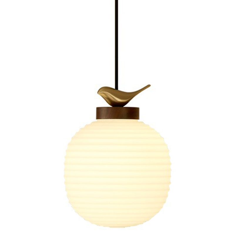 Светильник с птичкой Bird On a Lantern Hanging Lamp Коричневый Белое матовое стекло Латунь Светильник с птичкой Bird On a Lantern Hanging Lamp Коричневый Белое матовое стекло Латунь в Липецке | Loft Concept
