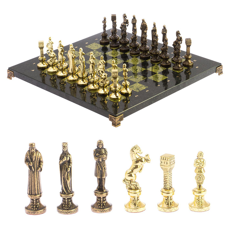 Шахматы Ренессанс из бронзы с доской из натурального камня Змеевик Decorative Thematic Chess Золотой Бронза Черный Зеленый Шахматы Ренессанс из бронзы с доской из натурального камня Змеевик Decorative Thematic Chess Золотой Бронза Черный Зеленый в Липецке | Loft Concept