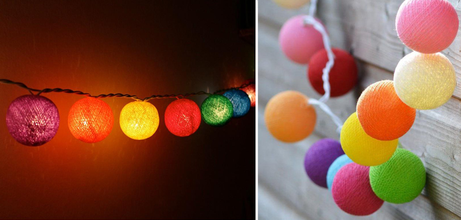 Гирлянда хлопковые фонарики Сotton Ball Rainbow - Loft-Concept в Липецке