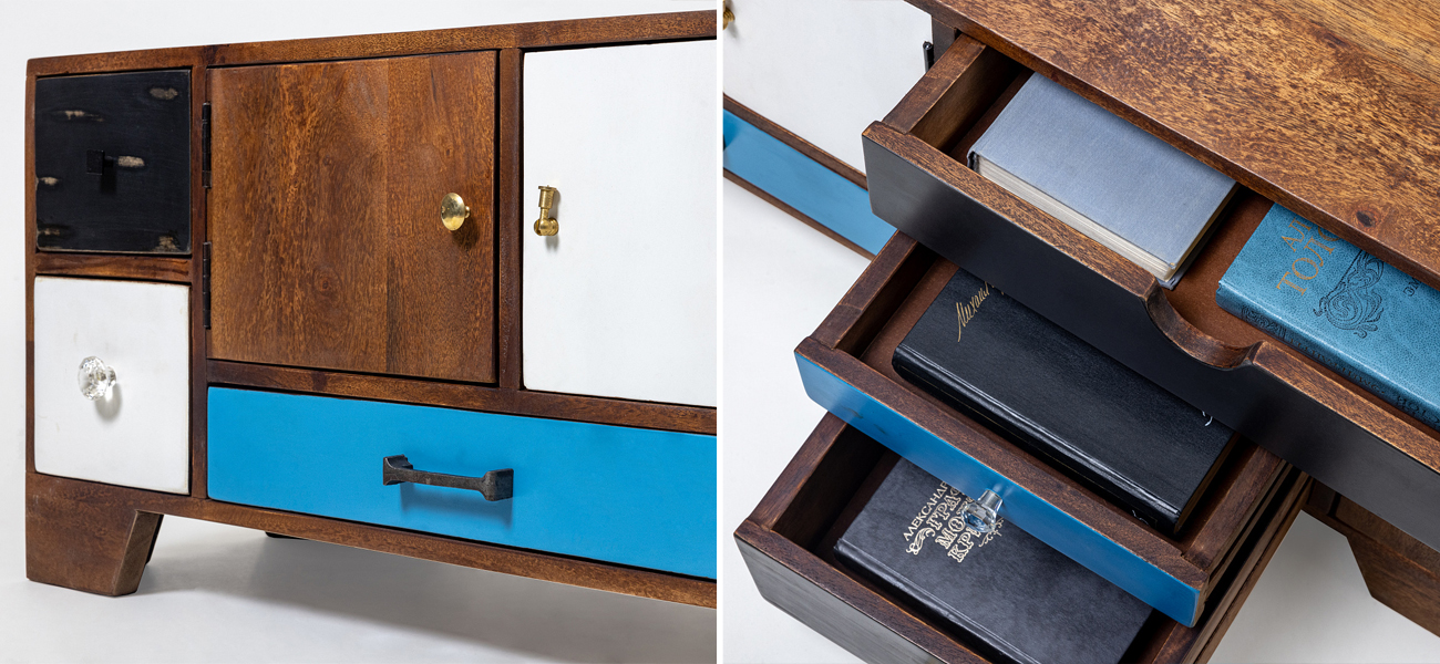 ТВ-тумба из массива с разноцветными ящиками Fancy  - фото