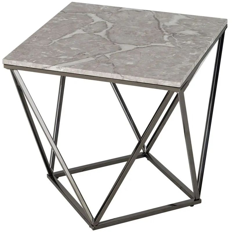 Приставной стол Kovaldzhi Collection Frame Geometry Dark Chrome Бежево-серый Белый Мрамор Bianco Темный хром в Липецке | Loft Concept 