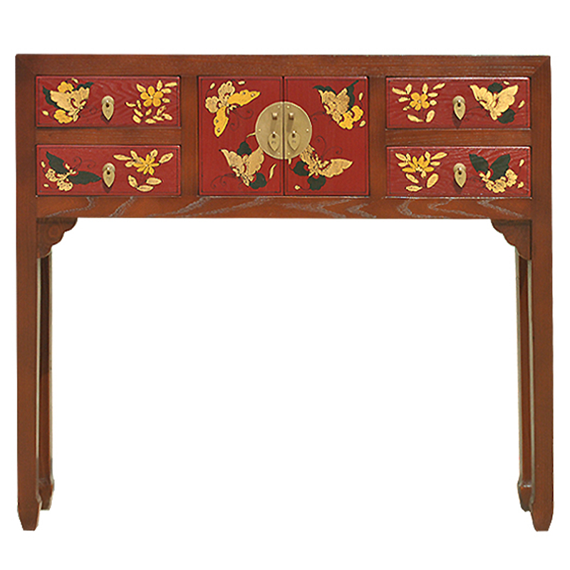 Коричневая консоль из массива сосны в Китайском стиле с красными ящиками Wood Console Chinese Коричневый Красный Коричневая консоль из массива сосны в Китайском стиле с красными ящиками Wood Console Chinese Коричневый Красный в Липецке | Loft Concept