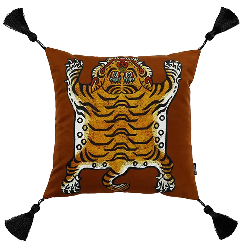 Коричневая Подушка Тибетский Тигр TIBETAN TIGER Коричневый Золотой Бежевый Коричневая Подушка Тибетский Тигр TIBETAN TIGER Коричневый Золотой Бежевый в Липецке | Loft Concept