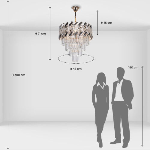 Люстра многоярусная с переплетенными металлическими элементами черного и золотого цвета и прозрачными хрустальными подвесками Empire Chandelier Crystal в Липецке