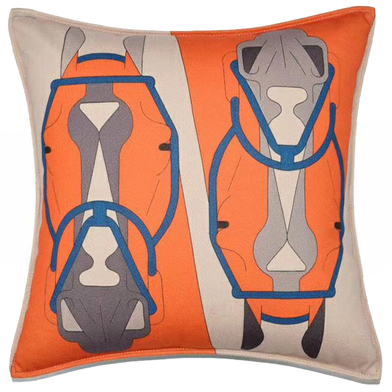 Декоративная подушка Hermes Horse 27 Оранжевый Бежево-серый Синий в Липецке | Loft Concept 