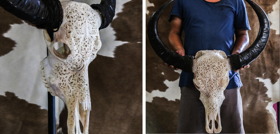 Череп буйвола с резьбой Buffalo Skull Tribal Carving Череп буйвола с резьбой Buffalo Skull Tribal Carving - Loft-Concept в Липецке