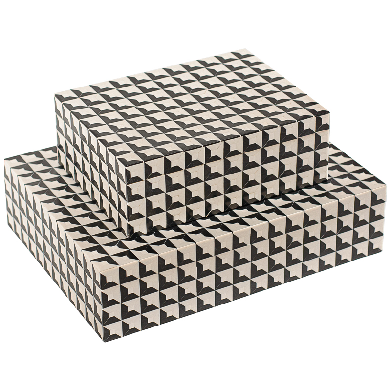 Комплект шкатулок Black White Square Bone Inlay Черно-белый Комплект шкатулок Black White Square Bone Inlay Черно-белый в Липецке | Loft Concept