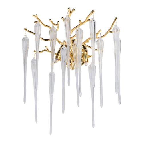 Бра золотого цвета с разветвленными ветвями и длинными прозрачными подвесками в форме стеклянных сосулек Droplet Chandelier Золотой Прозрачный в Липецке | Loft Concept 