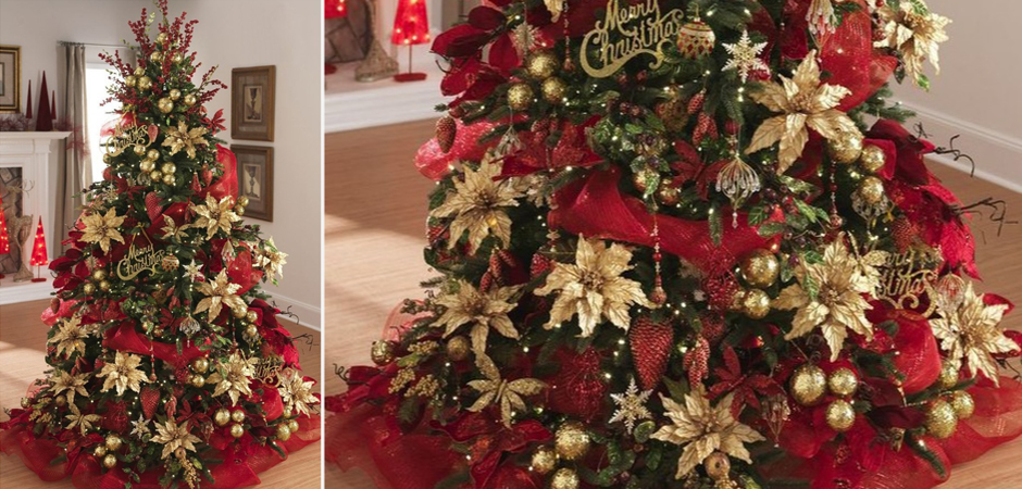 Дизайнерская Елка с Красным и Золотым новогодним декором Christmas Tree Golden Flowers Дизайнерская Елка с Красным и Золотым новогодним декором Christmas Tree Golden Flowers - Loft-Concept в Липецке