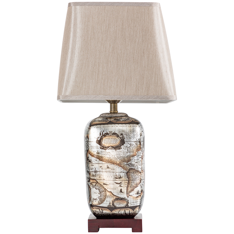 Настольная лампа Vintage World Map Lampshade Серый Коричневый Бежевый Настольная лампа Vintage World Map Lampshade Серый Коричневый Бежевый в Липецке | Loft Concept