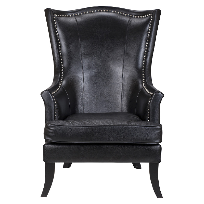 Кресло из натуральной кожи на 4-х деревянных ножках из массива бука Daniel Leather Armchair black Черный Кресло из натуральной кожи на 4-х деревянных ножках из массива бука Daniel Leather Armchair black Черный в Липецке | Loft Concept