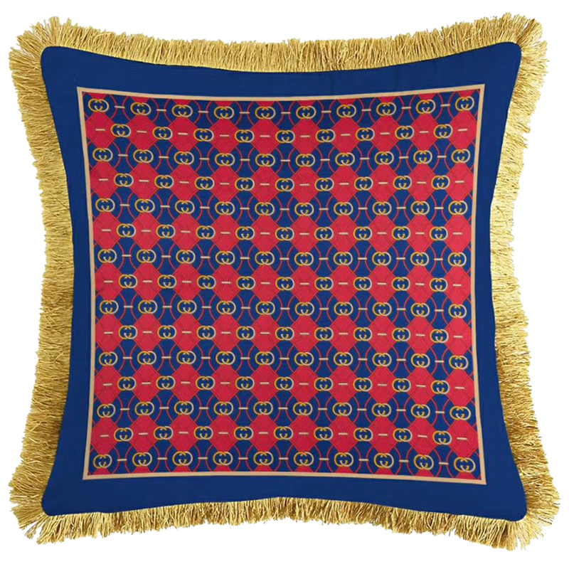 Декоративная подушка Cтиль Gucci Pattern Red Blue Синий Красный Золотой Декоративная подушка Cтиль Gucci Pattern Red Blue Синий Красный Золотой в Липецке | Loft Concept