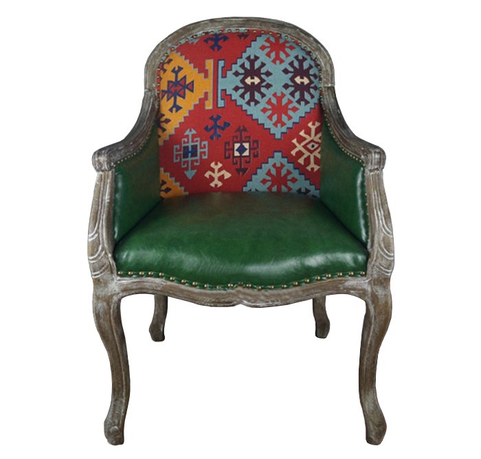 Кресло Bergere Kelim Pattern & Green Leather Кресло Bergere Kelim Pattern & Green Leather в Липецке | Loft Concept