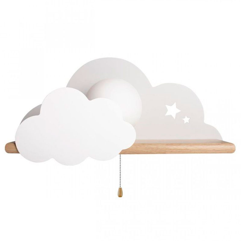 Бра с деревянной полкой белое Облако Wall Lamp White Cloud Белый Древесина Бра с деревянной полкой белое Облако Wall Lamp White Cloud Белый Древесина в Липецке | Loft Concept
