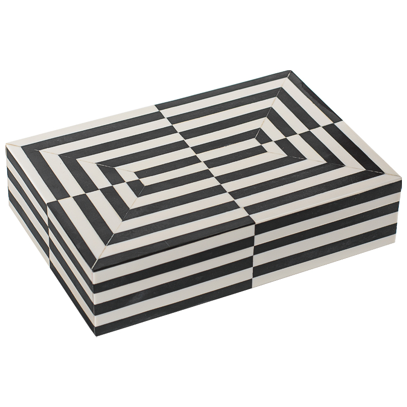 Шкатулка Black White Stripes Bone Inlay Черно-белый Шкатулка Black White Stripes Bone Inlay Черно-белый в Липецке | Loft Concept