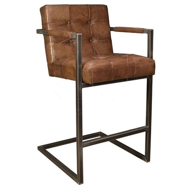 Кожаный стул Bar Stool Leather Iron Tufted Коричневый винтаж Винтажный черный Кожаный стул Bar Stool Leather Iron Tufted Коричневый винтаж Винтажный черный в Липецке | Loft Concept