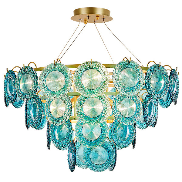 Люстра Blue Glass disk Chandelier Золотой Голубой Люстра Blue Glass disk Chandelier Золотой Голубой в Липецке | Loft Concept