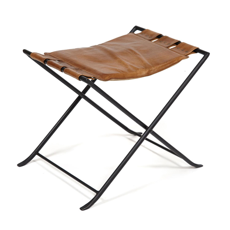 Табурет из кожи буйвола Industrial leather folding stool Коричневый Черный Табурет из кожи буйвола Industrial leather folding stool Коричневый Черный в Липецке | Loft Concept