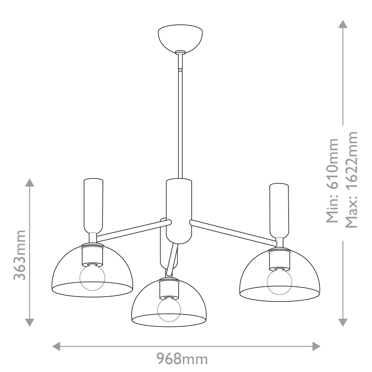 Люстра с 3-мя прозрачными полусферическими плафонами из стекла Alora Mood в Липецке