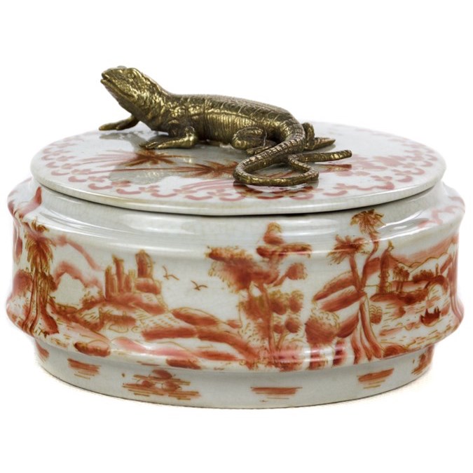 Шкатулка Box Bronze Lizard Chinoiserie Белый Бронза Коралловый Шкатулка Box Bronze Lizard Chinoiserie Белый Бронза Коралловый в Липецке | Loft Concept