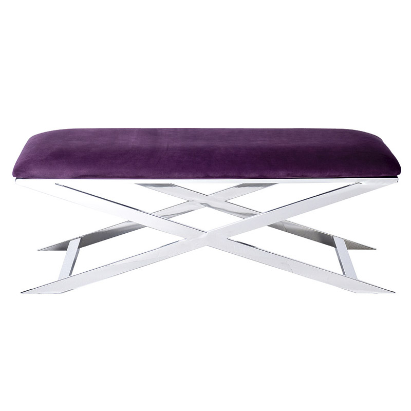 Банкетка Bench Velor Violet Хром Фиолетовый Банкетка Bench Velor Violet Хром Фиолетовый в Липецке | Loft Concept