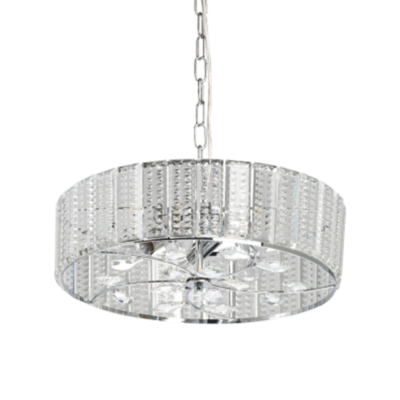 Люстра круглая на цепи цвета хром с прозрачными рельефными хрустальными пластинами Textured Glass Chandelier Серебряный Прозрачный в Липецке | Loft Concept 