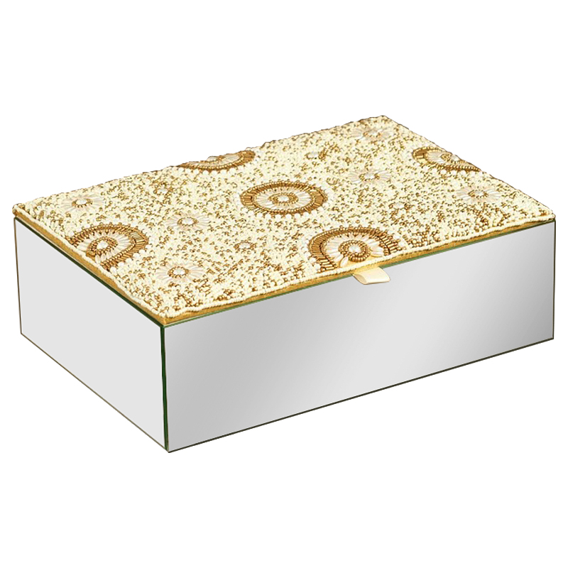 Шкатулка с вышивкой из бисера Araceli Beads Embroidery Mirror Box Бежевый Золотой Зеркало Шкатулка с вышивкой из бисера Araceli Beads Embroidery Mirror Box Бежевый Золотой Зеркало в Липецке | Loft Concept