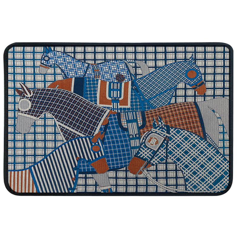 Ковер для прихожей и ванной Hermes Horses Blue Orange Rug Мульти Синий Оранжевый Ковер для прихожей и ванной Hermes Horses Blue Orange Rug Мульти Синий Оранжевый в Липецке | Loft Concept