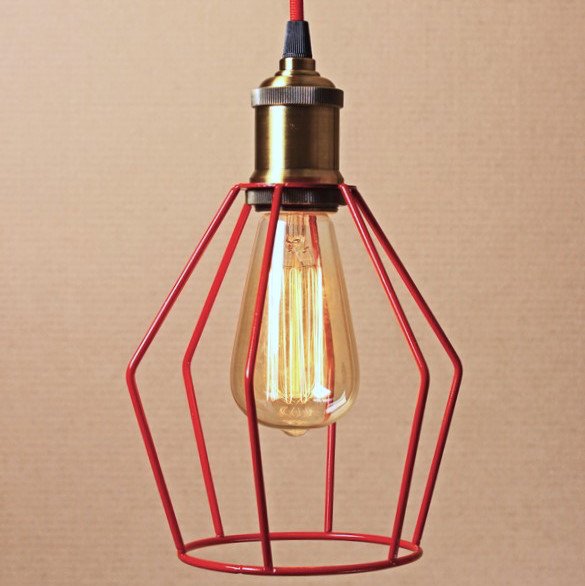 Подвесной светильник Wire Cage Pendant Trew Red Красный Подвесной светильник Wire Cage Pendant Trew Red Красный в Липецке | Loft Concept
