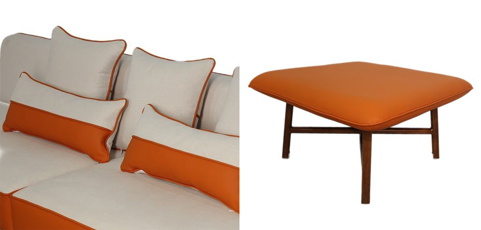 Угловой Диван с отделкой из ротанга Nava Rattan Decor Sofa Orange Угловой Диван с отделкой из ротанга Nava Rattan Decor Sofa Orange - Loft-Concept в Липецке