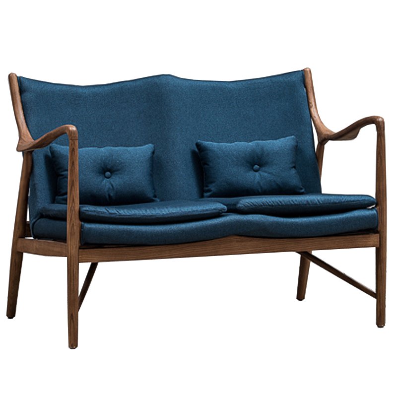 Диван Makeshift Loveseat Sofa blue linen Синий Дерево Табак Диван Makeshift Loveseat Sofa blue linen Синий Дерево Табак в Липецке | Loft Concept